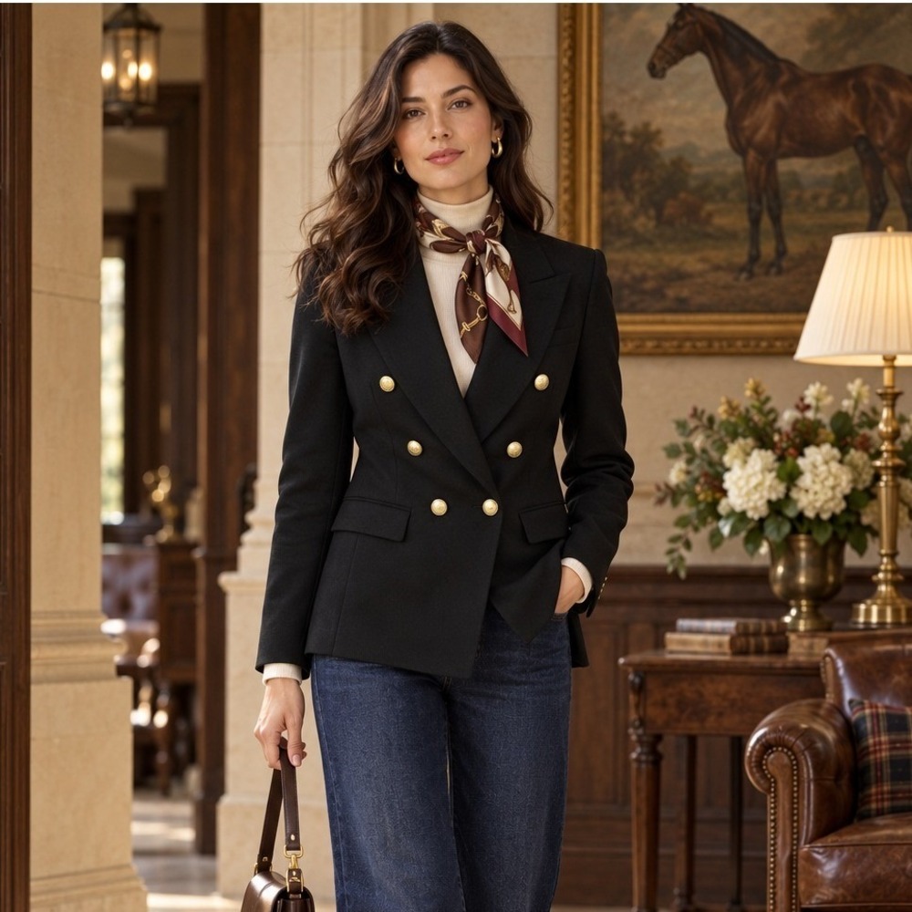 NWT Banana Republic Icon Captain's Black Double Breasted Gold Button Blazer 6